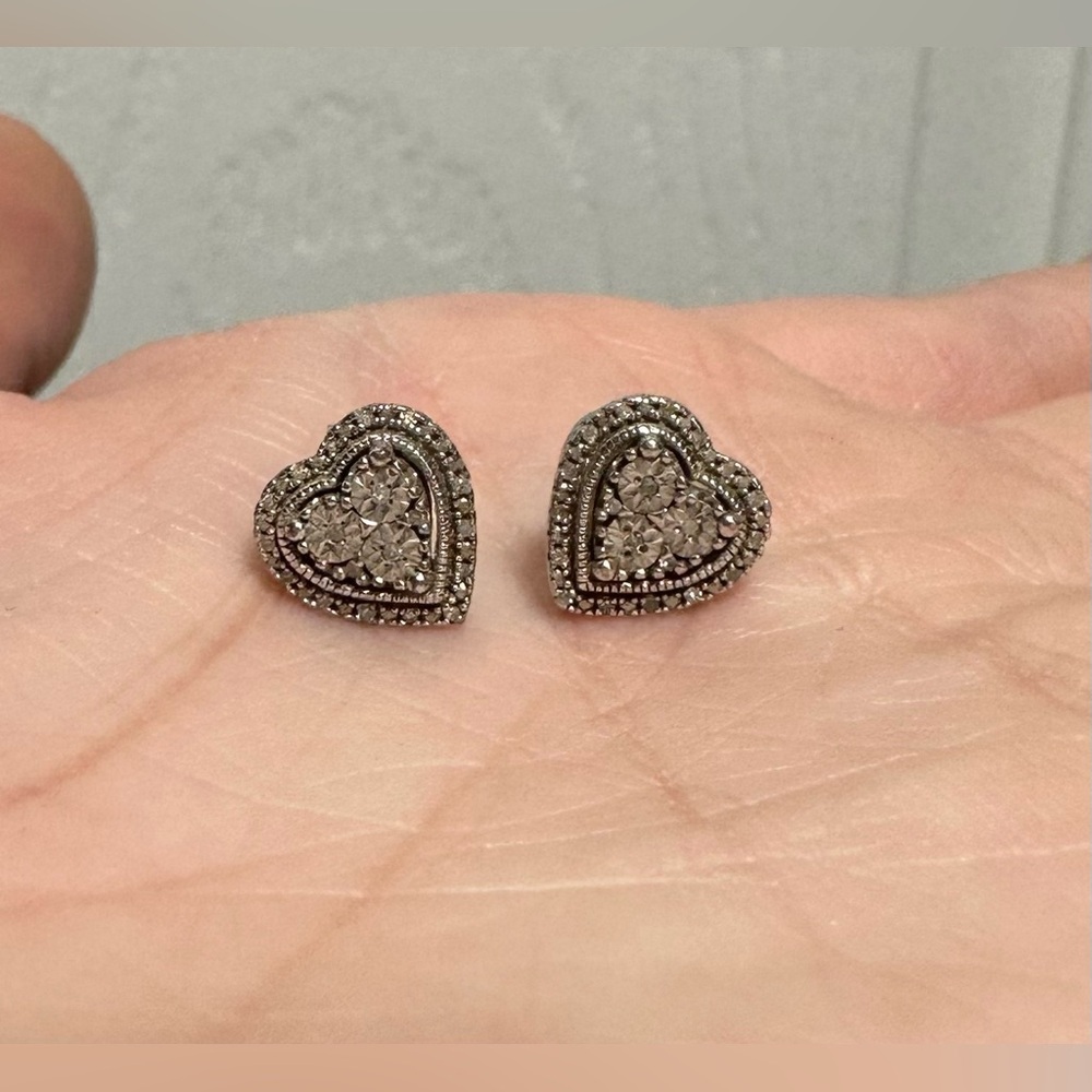 Diamond Heart Earrings 1/10 ct tw Sterling Silver 925 - Picture 4 of 4